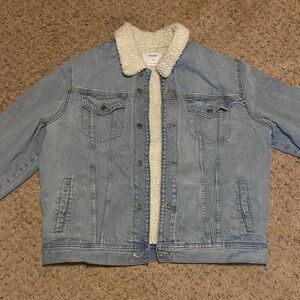Old Navy Light Blue Denim Jacket with Cream Sherpa Collar